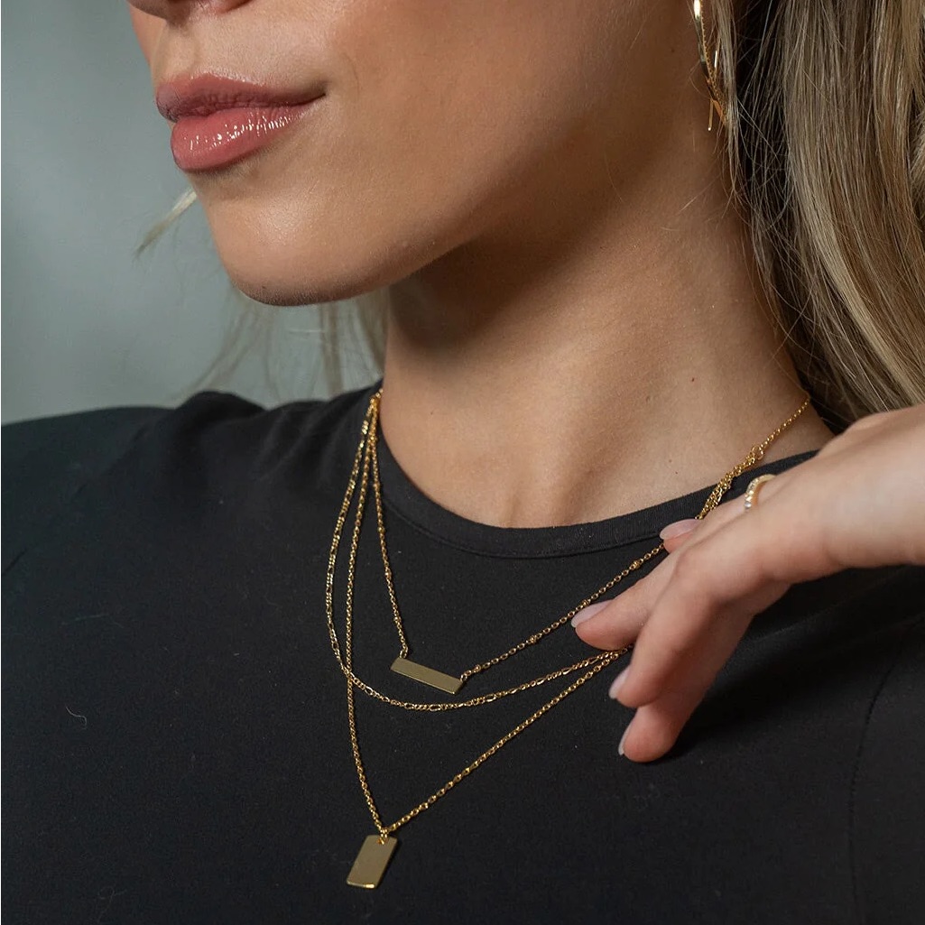 Sterling Forever Triple Layered Bar Necklace 14k Gold Plated. New